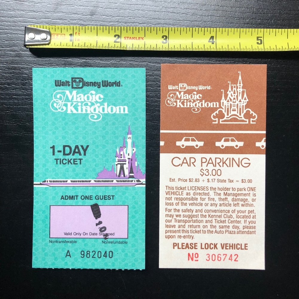 1986 Vintage 1 Day Magic Kingdom Guest Ticket + Car Parking Walt Disney World